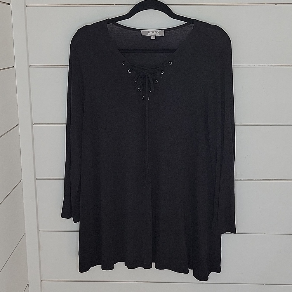 Marled large black lace-up chest oversized top